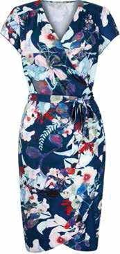 RETAIL ONLY STYLE: UBAD51 DESCRIPTION: Winter floral print wrap dress with tie belt COLOURS: Navy SLEEVE: Short sleeves