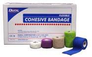 Cohesive Bandages: Provides consistent support and maintains compression Can easily be torn by hand and is self adherent; no clips or fasteners are needed Lightweight, porous, and conforms well with