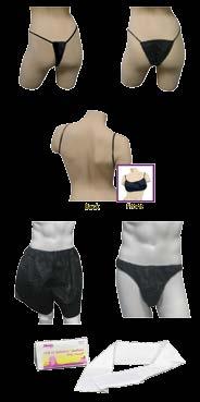 with hook & loop closure 900500 Thong Panty, White, Disposable 1/bg, 25 bg/pk, 10 pk/cs 900502 Thong Panty, Black, Disposable 1/bg, 25 bg/pk, 10 pk/cs 900504 Bikini