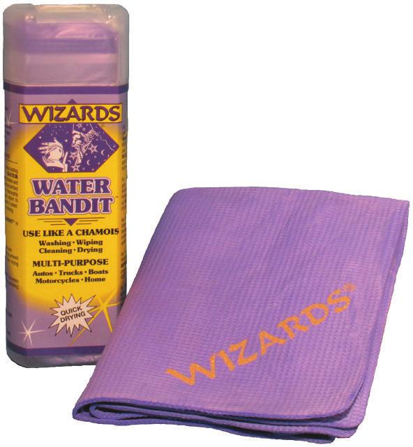 WATER BANDIT Synthetic Chamois AUTOMOTIVE: 27" x 17" (3.19 square feet) Part No.: 11066 in Tubes Net Wt. 6 lbs. WIZARDS WATER BANDIT is a soft, gentle all purpose, synthetic chamois.