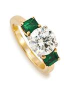 diamond with.86 ctw. emerald-cut emeralds, 18K y.g.