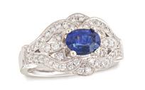ire and Ice. A A. R7035: 1.04 ct. blue sapphire with.50 ctw. swirl of diamonds, platinum, $6,500.. R101: 2.05 ct. sapphire encircled with.75 ctw. diamonds, platinum, $9,500.. R6630: 2.60 ct.