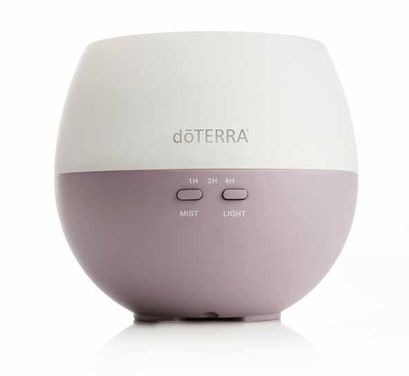 doterra Petal Diffuser PRODUCT FEATURES Substantial mist output helps purify and humidify the air 1, 2, and 4 hour diffuser settings Optional LED light Ultra-fine mist reaches up to 100 square feet