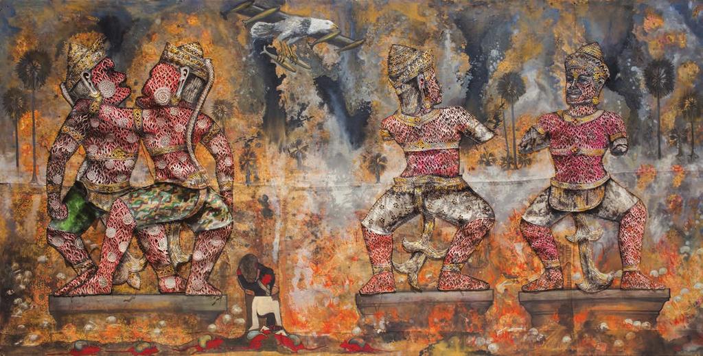 layers and juxtaposes his personal histories with Cambodia s social and political past and present, often weaving together elements from popular culture and mythological narrative.