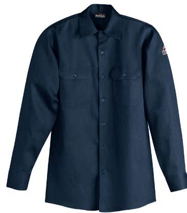 shirts» WORK SHIRT Two-piece, lined collar One-piece, lined cuff with button closure Hemmed front with button closure Sleeve vents Fabric: EXCEL FR ComforTouch Flame-resistant, 7 oz.