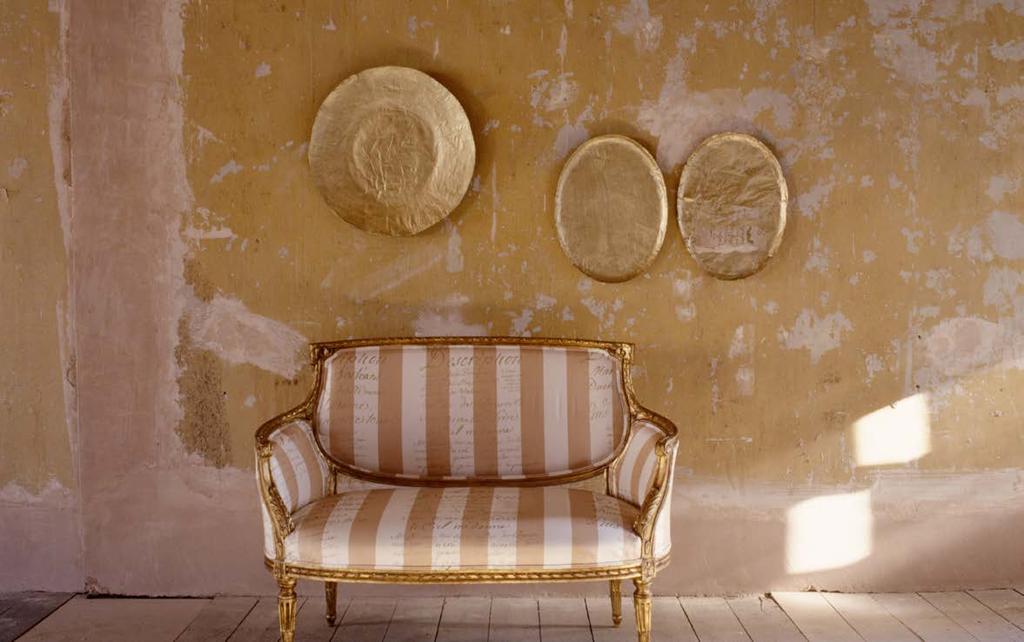 INSITUSCRIPT ref:cq13 19th C french gilded sofa from CQ collections, upholstered with cq13 silk beige white