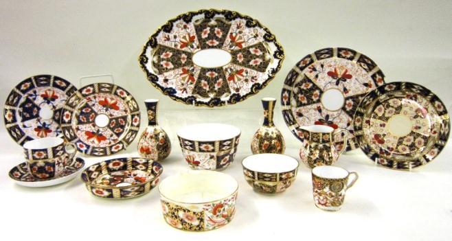 chips or cracks, older pieces with wear to gilding); together with 9 further Imari decorated items by Davenport, Wedgwood and others (48) (part illustrated) 150-250