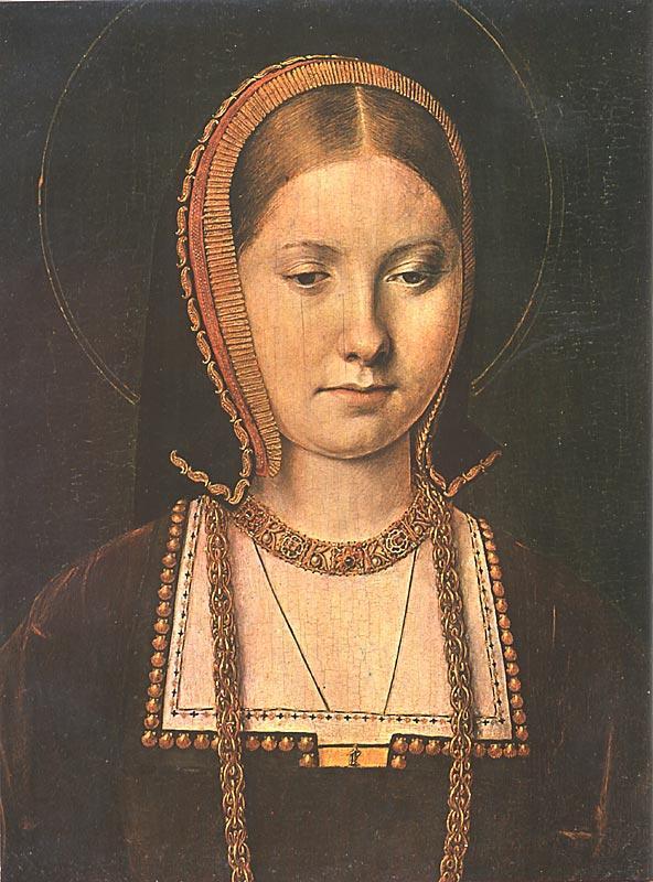 Catherine of Aragon By Michael Sittow 1502 Note that the front of the gown is actually laced closed.