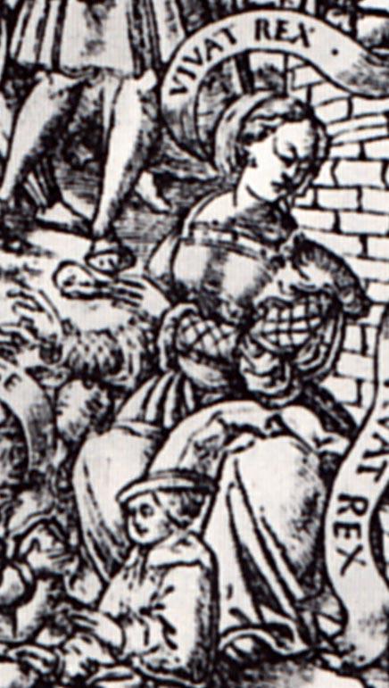 c.1540 Cranmer's Bible Title Page Printed by Richard Grafton, 1540. The detail shows a woman of some fashion, especially compared to the few other women in the woodcut.