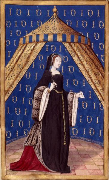 Heroides, Briseis writing Français 874, fol. 23v. Image #7 of 46. Early 16th century. This image shows the kirtling of the trained gown in back, where you can see the spotted grey fur.