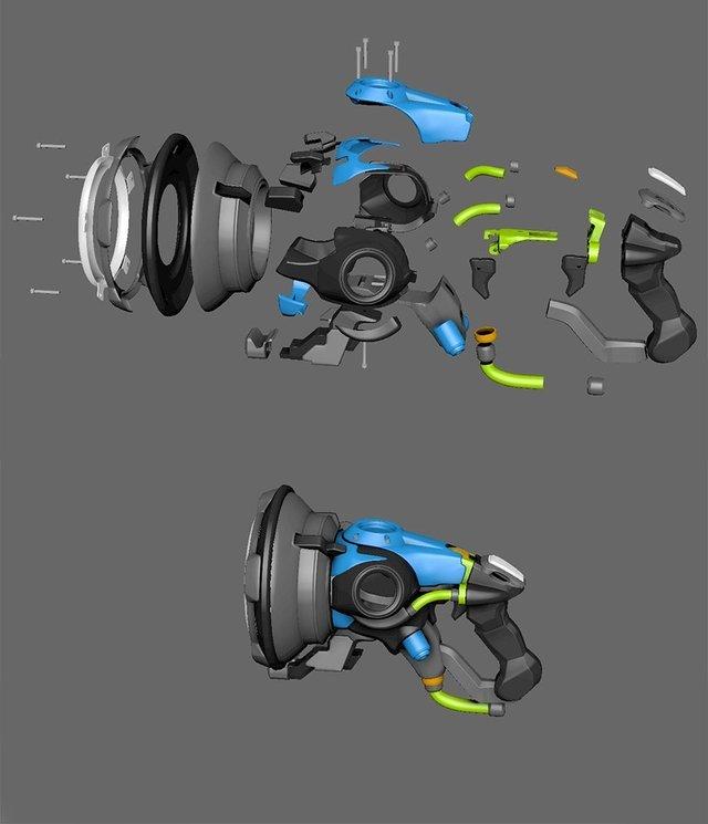 Get ready to go into 3D printing production -- there are 42 parts to print for Lucio's blaster! Download the model files here.