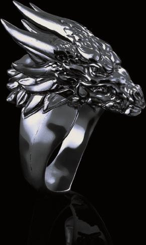 Mythic Ring Sterling Silver hand polish & black rhodium. Ring height: 3.