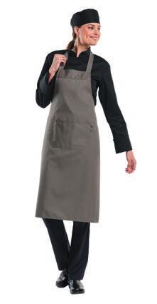 The bib aprons have a spacious central pocket and are available in many different