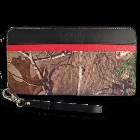 WOMEN S WALLETS Realtree Phone Clutch CH-62264 Realtree Medium Zip CH-62265 Rugged canvas with full grain waxy leather trim Pop color leather detail Five credit