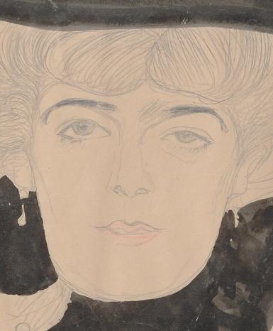 Lady in Black Wearing a Hat with a Feather (detail view), 1907 1908; Study of a Woman s Head in Three-Quarter Profile for Impurity in the Beethoven Frieze (detail view), 1901