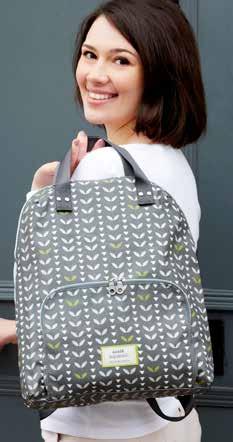 Wear it slung over your shoulders using the adjustable webbing back pack straps or tote style using the handy top grab handles. 37cms x 34cms x 10cms Strap: 70cm-100cms adjustable 45.