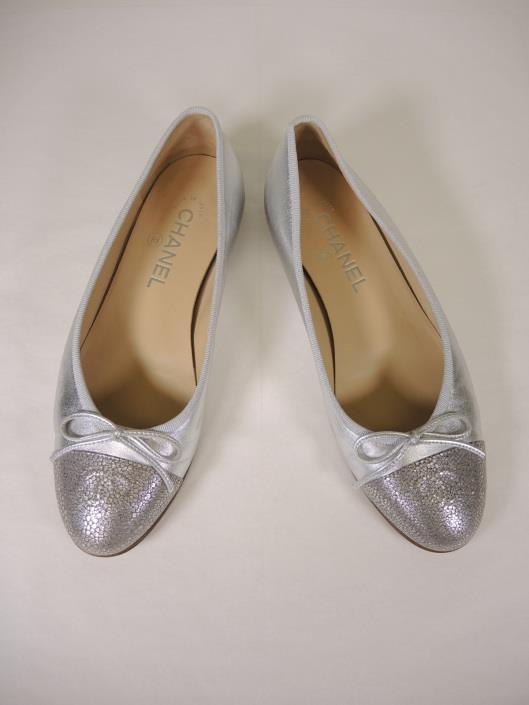 CHANEL Silver Ballet Flats Size 7 ½ Sold in one day for $269.