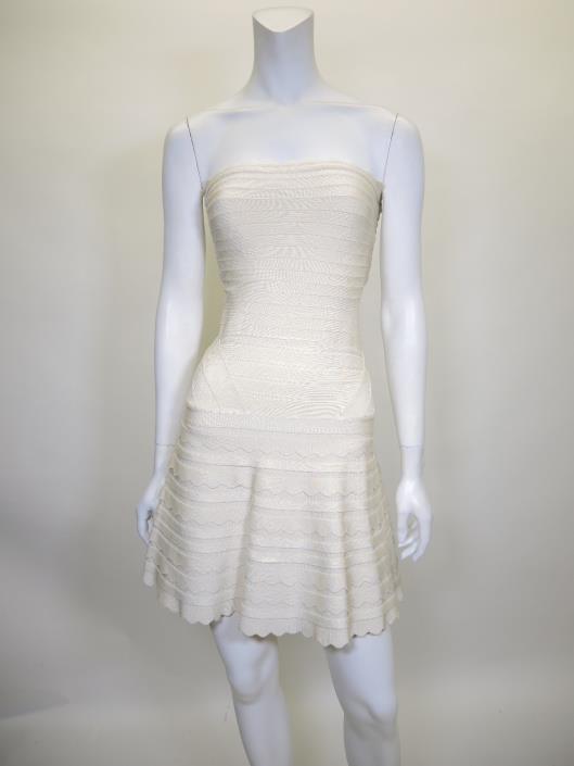 HERVE LEGER Cream Strapless Phoebe Dress Retailed for $1,590, sold in one day for $399.