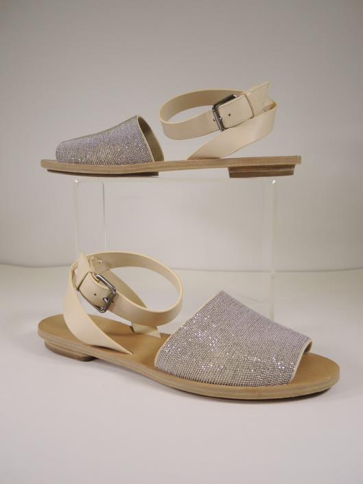 BRUNELLO CUCINELLI Silver Monili Sandals with Cream Wrap Around Ankle Strap, Size 7.5 Sold in one day for $299.