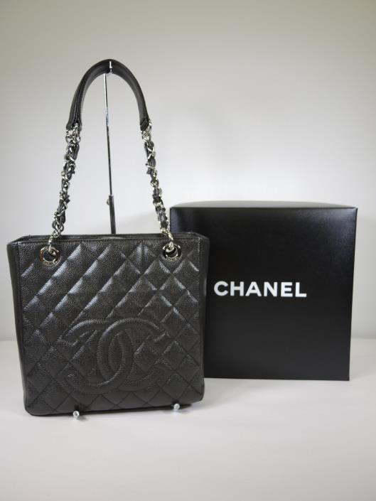 CHANEL 2014 Dark Grey Diamond Quilted Caviar Petite Shopping Tote Retailed for $2200, sold in one day for $1400.