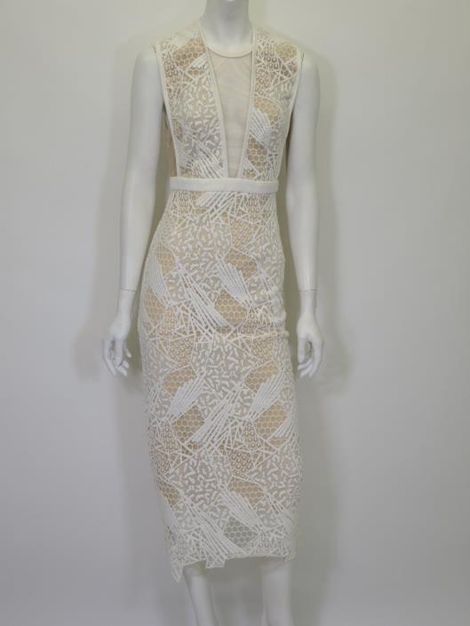 MANNING CARTELL White Lace Nude-Illusion Dress, Size 2 Retailed for $695, sold in one day for $249.