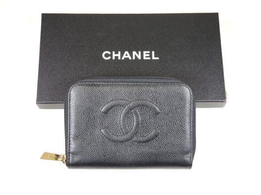 CHANEL 1999 Black Caviar Leather Zip-Around Wallet Sold in one day for $349. 04/01/17 Seemingly unused for nearly 20 years, this black caviar leather wallet by Chanel is in near new condition.