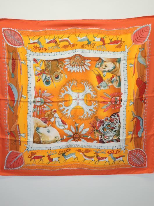 HERMÈS La Vie Du Grand Nord Silk Scarf by Aline Honoré Sold in one day for $279. 02/18/17 From 2004, this piece, while winter in its motif, has the springiest of colors!