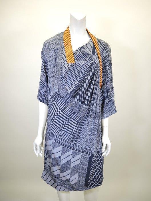 DRIES VAN NOTEN Blue Geometric Silk Dress Size 10 Sold in one day for $399. 03/11/17 Belgian based designer Dries Van Noten uses some of the most interesting mix of prints in fashion today.
