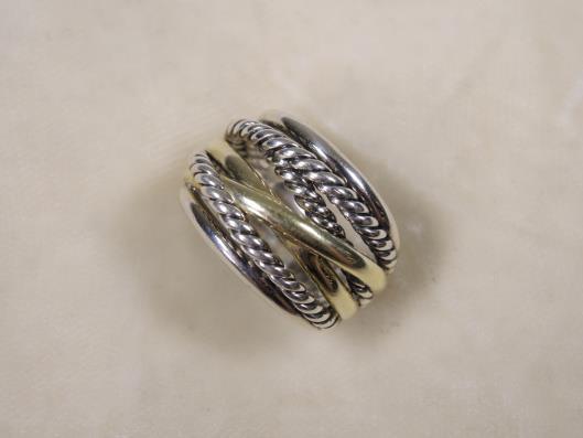 DAVID YURMAN Sterling and 14K Yellow Gold Crossover Wide Ring, Size 8 Retails for $850, sold in one day for $399.