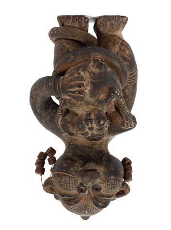 212 THREE IVORY TRIBAL OBJECTS, DEMOCRATIC REPUBLIC OF CONGO Including a Pende Ikhoko pendant with typical almond shaped closed eyes, surmounted by a hairstyle