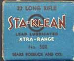 "LEAD LUBRICATED" White, blue and brown-red box with brown-red and white printing. One piece box with end flaps. Catalog number 302 on both ends.