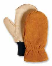 1520/1521 A tough, grain pigskin palm work glove with a warm polyester lining, knuckle strap, and safety cuff. S-L 1521 Knit wrist. S-L 2200 Ski style winter glove made with black nylon shell.