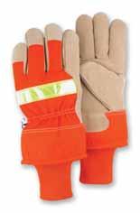 1954 High Visibility loves Select shoulder split cowhide, ANSI 107 type high visibility fluorescent orange poly-woven back, with 3M high visibility reflective yellow knuckle strap.
