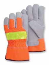 S-L 1960 High Visibility Split Pig Winter Lined Pig split palm with ANSI 107 type high visibility fluorescent orange poly-woven back, 3M reflective yellow knuckle strap.