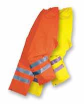 Snap-and-zip closure front, underarm ventilation, and reflective 3M stripes. Coordinating waist pant item 76580. S-3 Color choices below. 73720O luorescent Orange. S-3 73720Y luorescent Yellow.