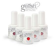 foot zone GELISH 3 WEEK MANICURE Gels come in an array of colours. It applies like polish but is cured under a LED lamp.