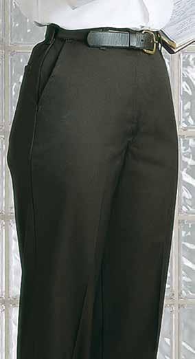 back waistband Hook & eye closure at waist Slack style front pockets 7.5 oz.