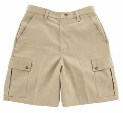 front pockets Two set-in hip pockets, left with button closure Mid-thigh inseams 7.5 oz.