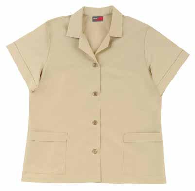 05 Item # tp23 ladies short sleeve smock Lined notched lapel collar Two lower pockets French hem on pockets and sleeves 5.0 oz.