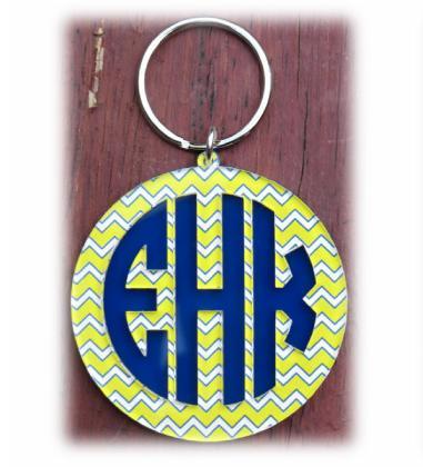 Chevron Pattern Keychains Ordering: SKU, Top Pattern, Bottom Color and Initial(s) Monogram Layered Keychain