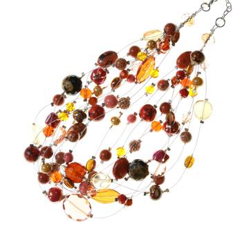 Earring-022 NECKLACE Hand-crafted, 10-strand necklace with glass beads, semi-precious stones and