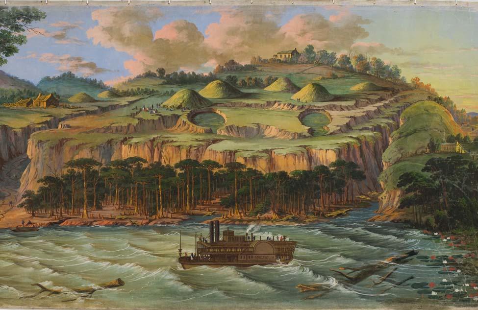 Plate 4. The Feltus Mounds as painted in 1850 by John Egan from an 1846 field drawing by Montroville W. Dickeson.