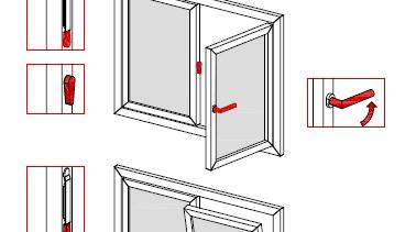 Stationary sash Active is closed: Toggle lever points downward.