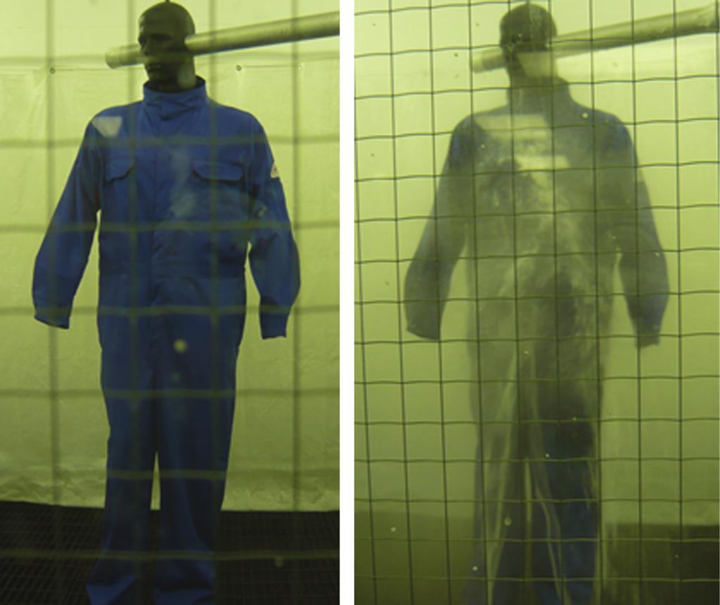 Performance of protective clothing upon hot liquid exposure 801 Fig. 6. The garment shape of G11 before and during hot water exposure.