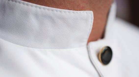 mechanical stretch Mandarin collar, faux button placket