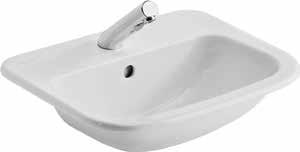 90 460 290 190 550 460 75 20 205 1 or 2 taphole No overflow for extra hygiene versions S2486 Orbit 21 countertop washbasin 55cm 1 taphole with overflow B8261 Piccolo 21 basin dual control 1 hole