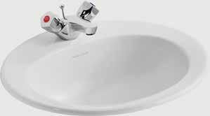 purpose countertop washbasin providing a stylish and cost effective solution, with options for 1 or 2 tapholes, with or without chainstay hole.