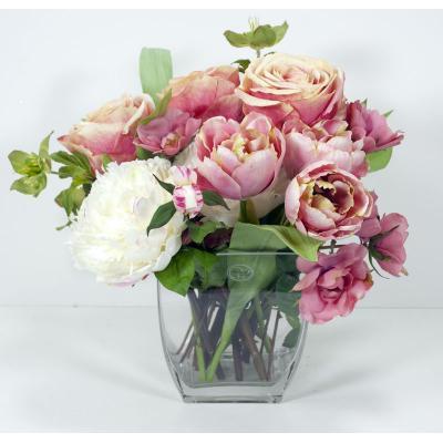52 740173050753 740173050760 MIXED PEONY IN GLASS 14 H (MAUVE/PINK) DP109.MVPK $128.