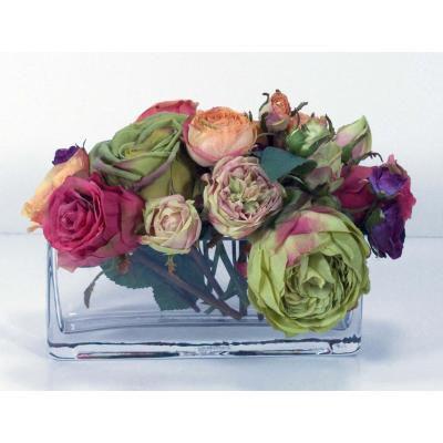 MIXED ROSE IN RECTANGLE GLASS DP139.MI $148.