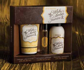 THREE PIECE GIFT SET Alluring for Any Occasion A FRAGRANT TRIO The Sun Valley White Amber Jasmine Gift Set is an exotic treat for you or your friends this holiday.